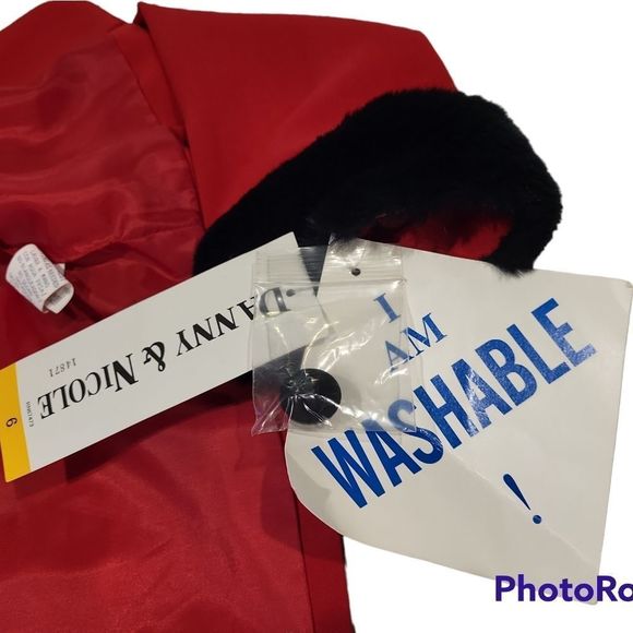 𝅺Danny & Nicole red and black faux fur 2 piece dress set sz 6 - Picture 9 of 16